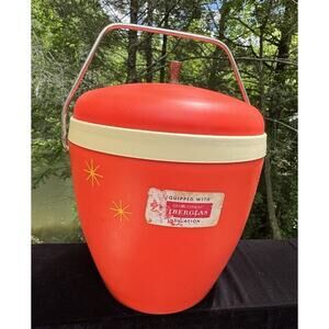 Vintage Gits Ware MCM Ice Bucket 1970’s Orange Atomic Starburst Mid Century EUC!